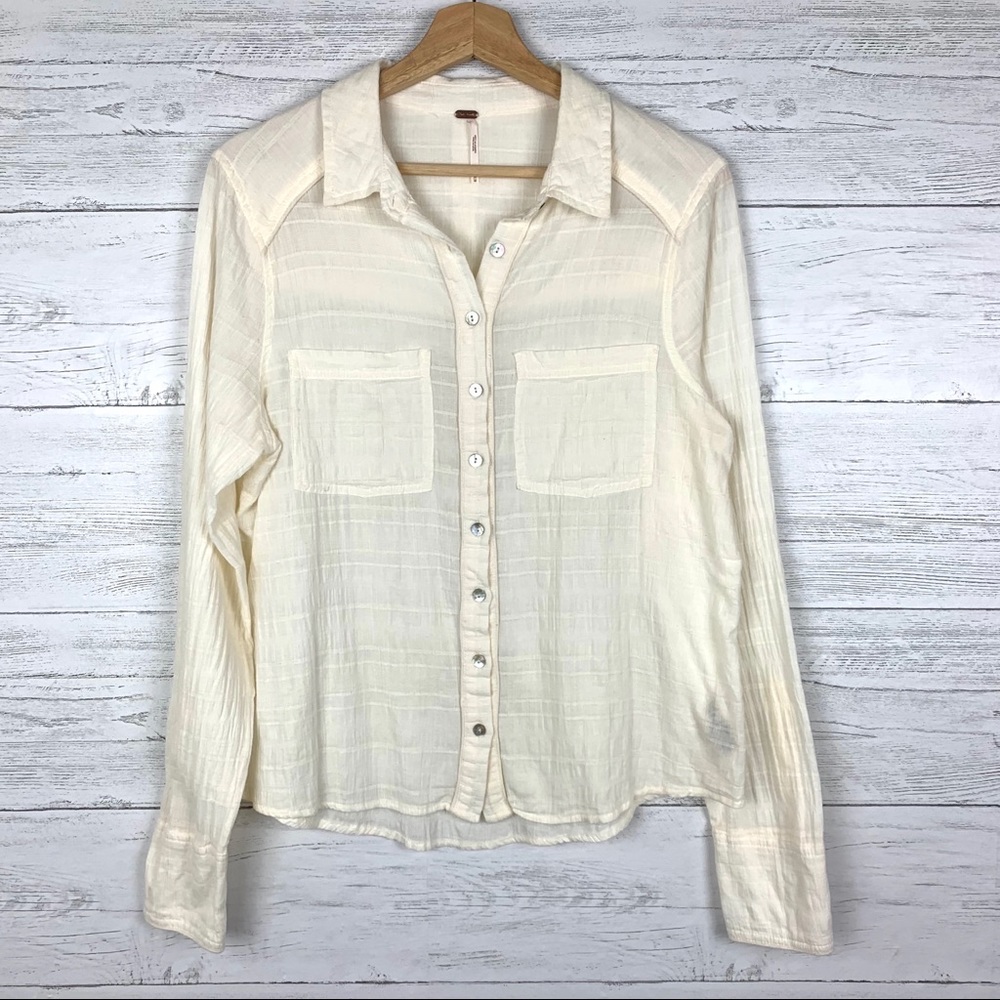 Free People//Cotton Spandex Sheer Button Down